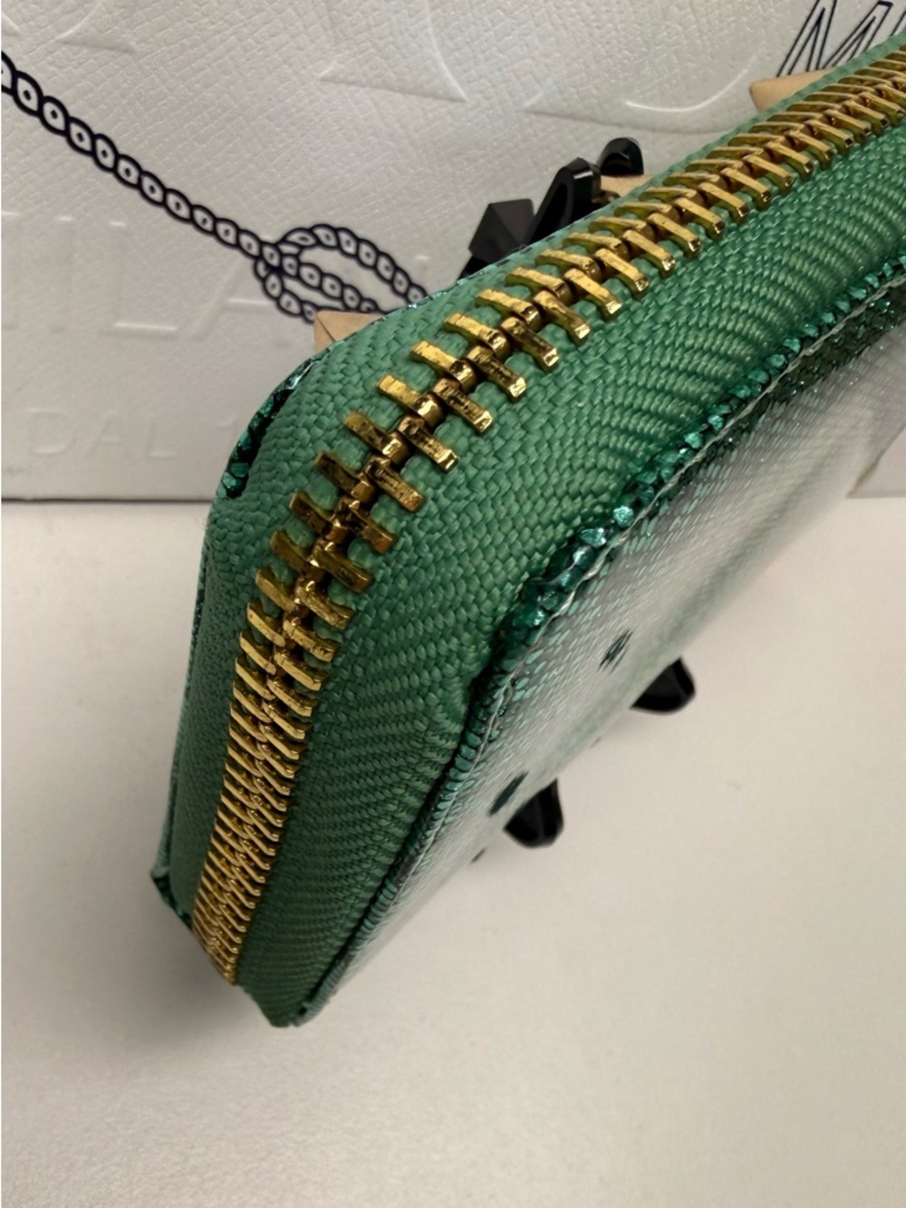 Mint Green Glitter Stud Zip Wallet - Picture 4 of 9